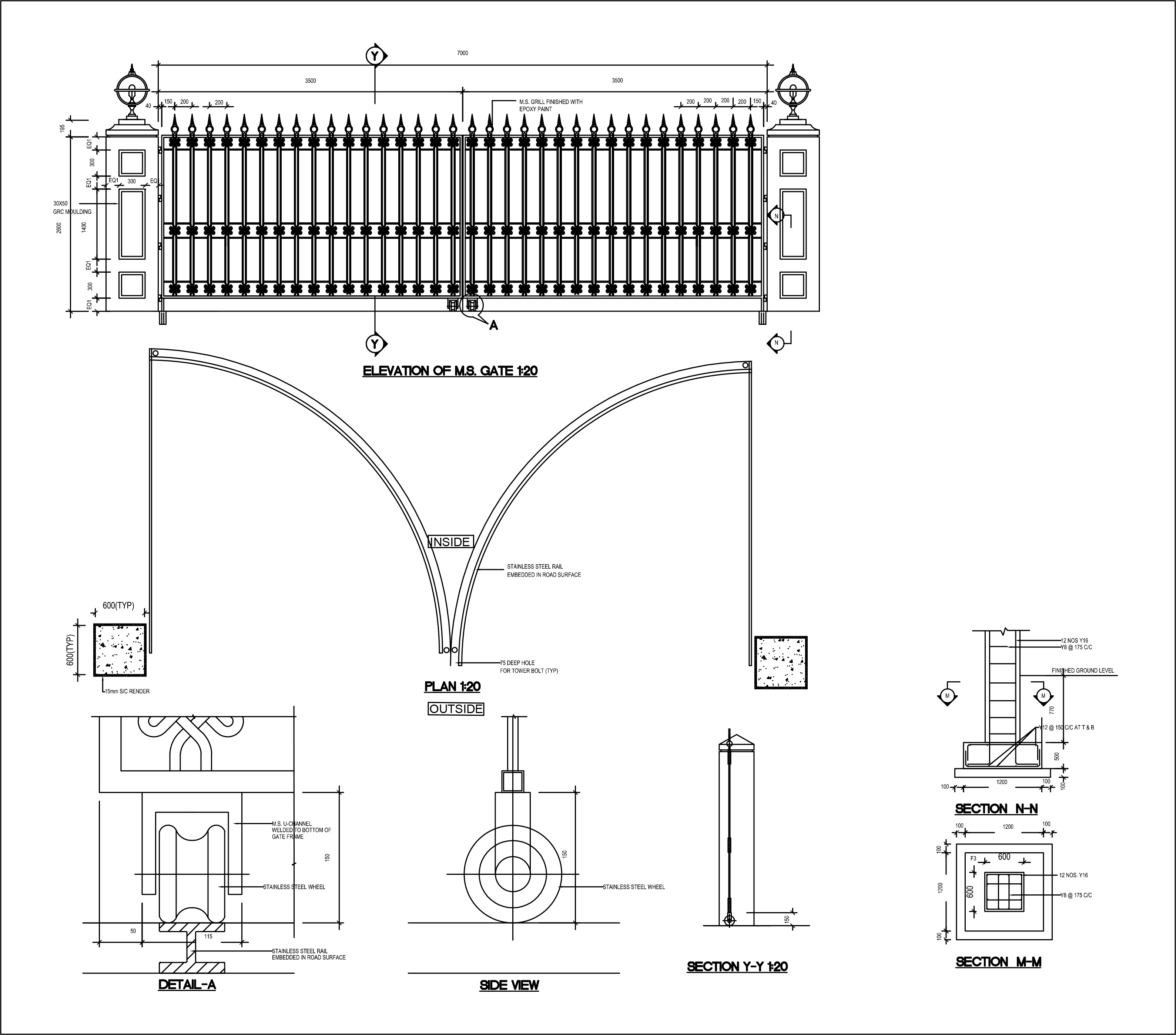 2d Cad Drawings Of The Entrance Gate And Footing Stru vrogue.co