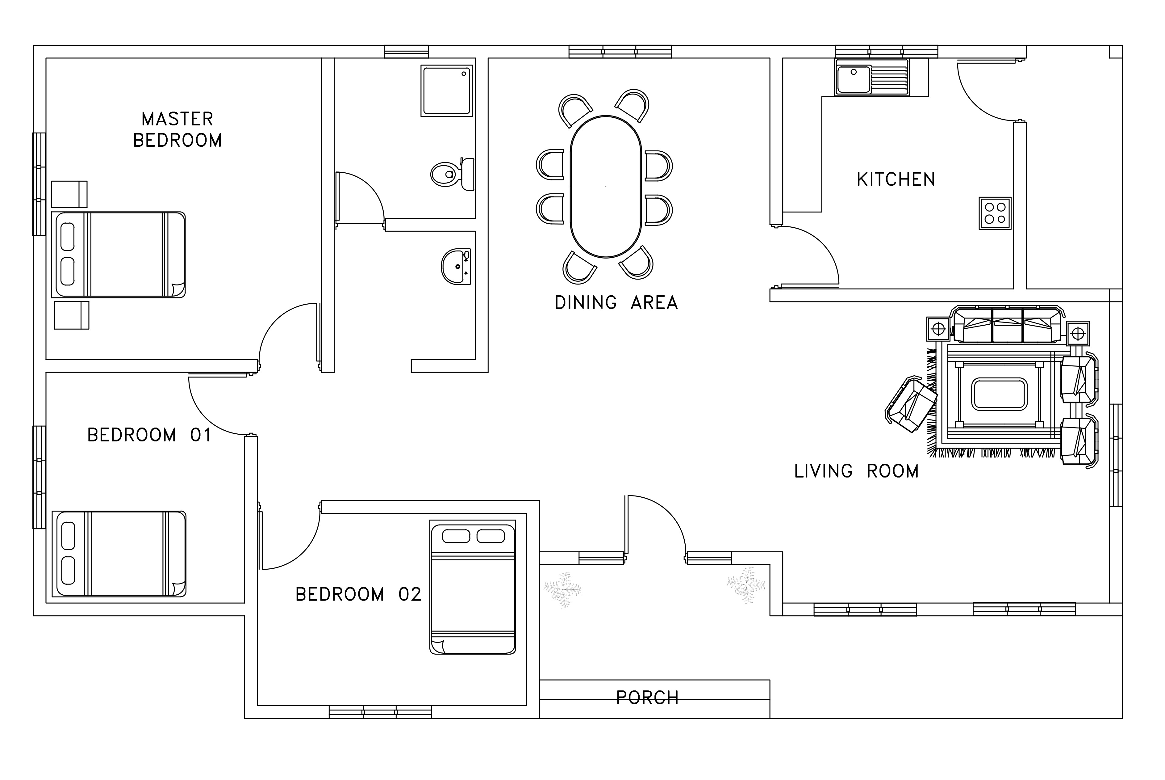 Asian and African style small house plan | DWG NET - CAD blocks