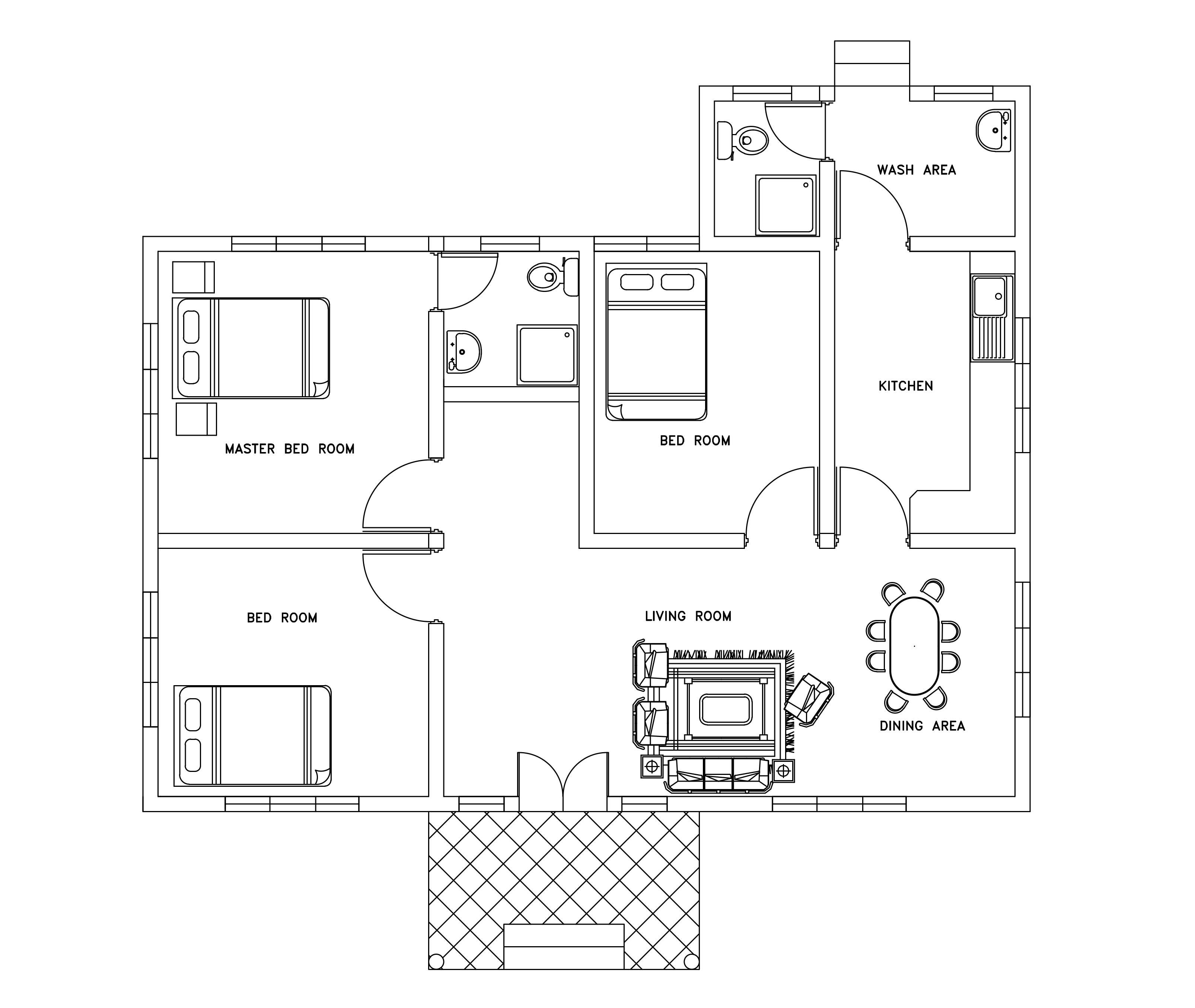 Single Story Three Bed Room Small House Plan Free Download With