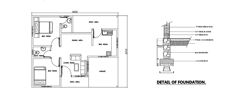 Two Bed Room Modern House Plan Dwg Net Cad Blocks And